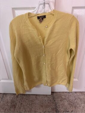 Paul Stuart Pale Yellow Button-Front Crewneck Cardigan cashmere size S women’s